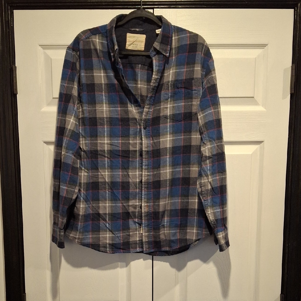 Weatherproof Fannel Blue and Gray Plaid Button-Down Shirt
